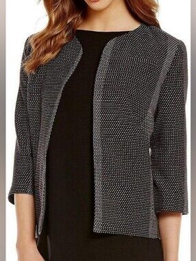 Eileen Fisher Organic Cotton Kurume Open Jacket Black White Medium Minimalist